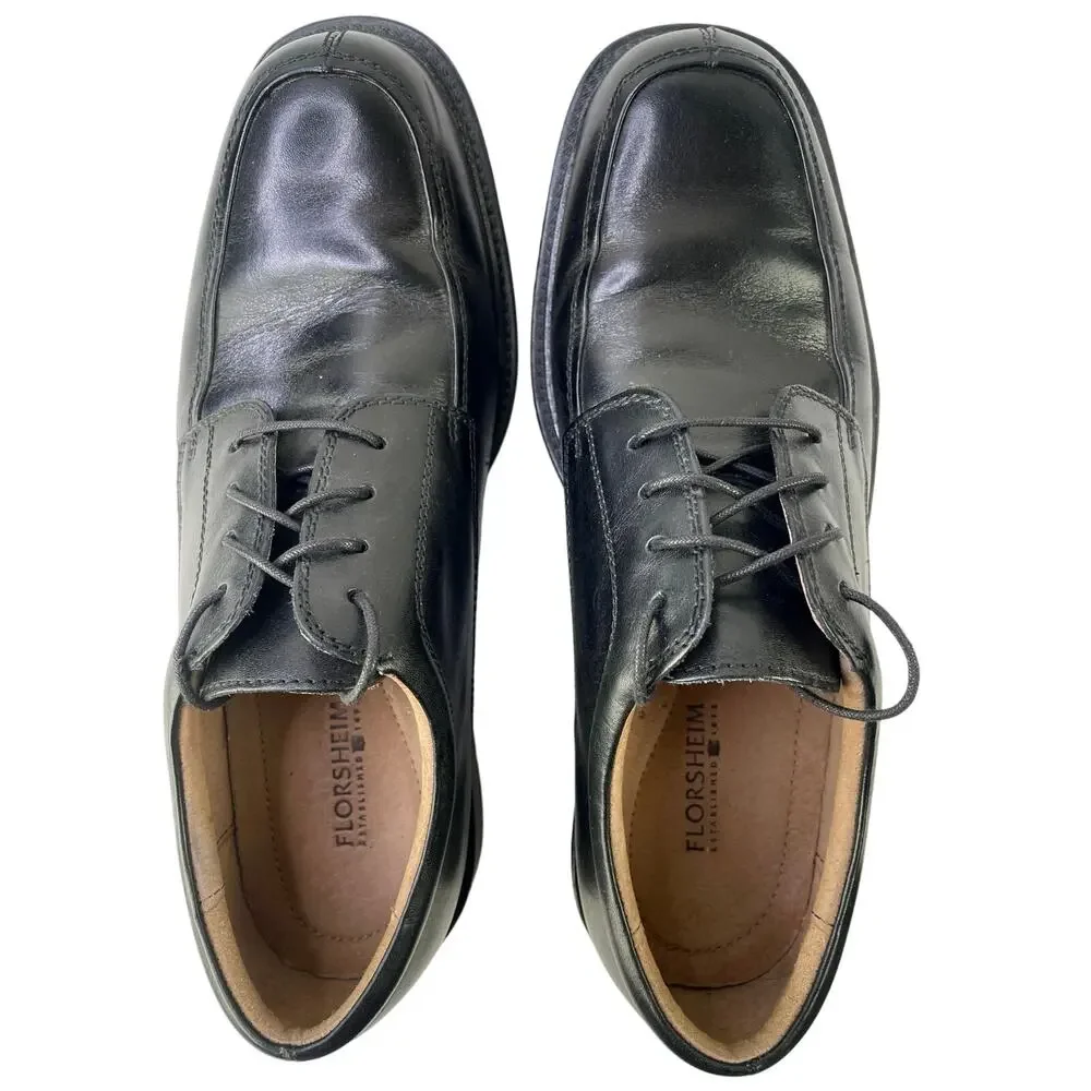 Men’s Florsheim Midtown Plain Toe Oxford Leather Black Lace Up Cushioned Sz 8.5